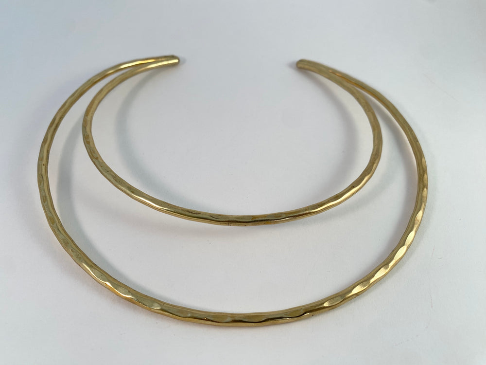 Brass Hammered Choker Collar Necklace
